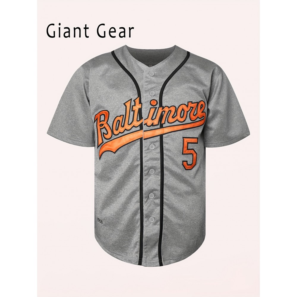 Men'S Baseball Sweatshirt # 5 Grey Retro Classic Baseball Breathable Sweatshirt Embroidered Sewing Sports Wear For Training And Competition