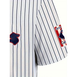 Men'S White Striped # 9 Baseball Shirt, Classic Letter Embroidery Design, Button Style Short Sleeved Breathable