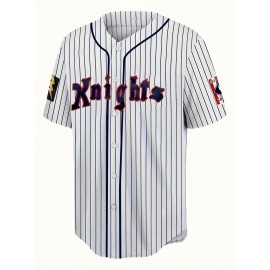 Men'S White Striped # 9 Baseball Shirt, Classic Letter Embroidery Design, Button Style Short Sleeved Breathable