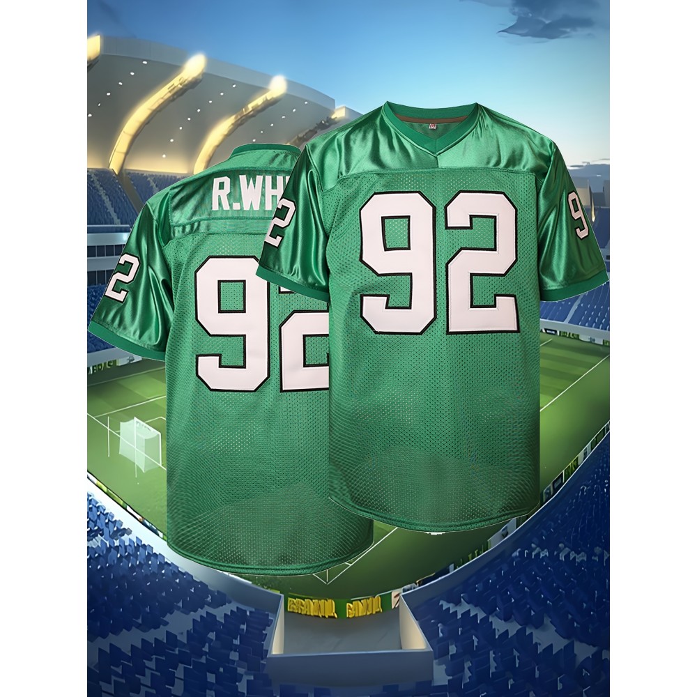 Men's Retro #92 Green Football Jersey - Classic Embroidered, Breathable Polyester V-Neck Sports Shirt with 