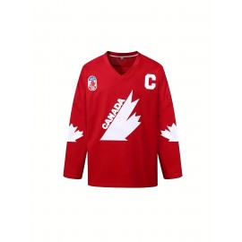 Men's #99 Gretzky Canada Cup Ice Hockey Jersey - Vintage Red & White Design, Name & Logo, Moisture-Wicking, Breathable Polyester, V-Neck, Long Sleeve for Team Sports & Casual Wear, Patriotic Clothing | Retro Sports Attire | Detailing
