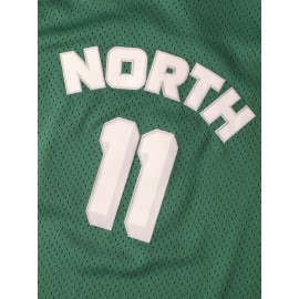 Men's #11 Green Basketball Jersey, V-Neck Sleeveless Sports Uniform, Polyester, Machine Washable, Ideal for Training & Team Activities, Sizes S-XXXL