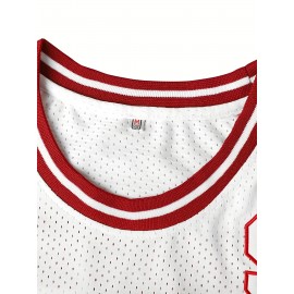 Wayman Hillman College #9 Men's Basketball Jersey - Breathable, Loose-Fit White Mesh Vest with Red & Black Striped Accents, 
