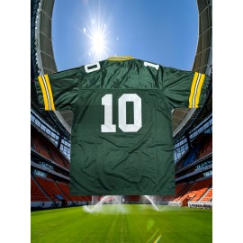 Men'S American Football Sweatshirt # 10 Green Breathable V-neck Embroidered Polyester Sportswear Suitable For Street And Team Sports Loose Knitted Fabric S-3XL