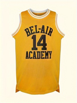 #14 Yellow Polyester Basketball Jersey for Men - Embroidered Sports Tank Top, Loose-Fit Crew Neck Shirt for Running, Training, Basketball, Casual & Party Wear - Breathable, Lightweight, Moisture-Wicking Knit Fabric for All Seasons