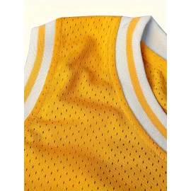 #14 Yellow Polyester Basketball Jersey for Men - Embroidered Sports Tank Top, Loose-Fit Crew Neck Shirt for Running, Training, Basketball, Casual & Party Wear - Breathable, Lightweight, Moisture-Wicking Knit Fabric for All Seasons