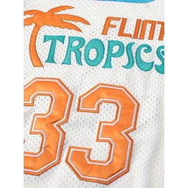 1pc Flint Tropics #33 Men'S Basketball Jersey - Vintage Style Breathable Sleeveless Polyester Uniform with Embroidery, Moisture-Wicking for Training, Competition, Casual Wear
