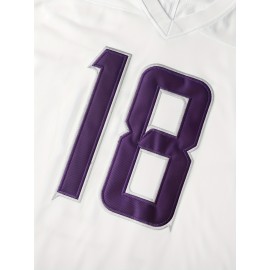 Men's American Football Jersey | V-Neck Polyester Top | Purple Number 18 | Multi-Size S-XXXL | Machine Washable & Dry Clean Safe | Ideal for Sports, Casual & Outdoor Activities | Breathable & Comfortable | Perfect for Training, Running, Hiking & Parties
