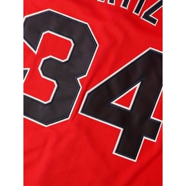 Men'S # 34 Red Baseball Jersey With 100% Polyester Fiber V-neck Sports Shirt And Loose Letter And Number Fit Suitable For Casual And Team Activities In Spring, Summer, Autumn, Size S-3XL