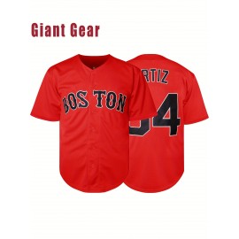 Men'S # 34 Red Baseball Jersey With 100% Polyester Fiber V-neck Sports Shirt And Loose Letter And Number Fit Suitable For Casual And Team Activities In Spring, Summer, Autumn, Size S-3XL