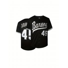 1994 Jordan Birmingham Baseball Jersey #45 - Vintage Retro V-Neck Button-Up, Moisture-Wicking Breathable Polyester, Loose Fit S-3XL for Men's Sports, Casual & Party Wear, Machine Washable