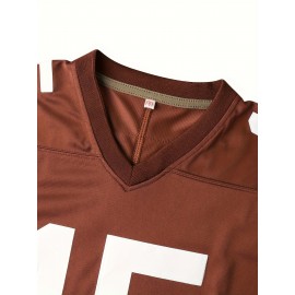 Men's #15 Brown American Football Jersey - V-Neck,, Polyester, Ideal for Training & Team Sports, Sizes S-XXXL, Team Jersey|Vneck Sports Top| Detailing