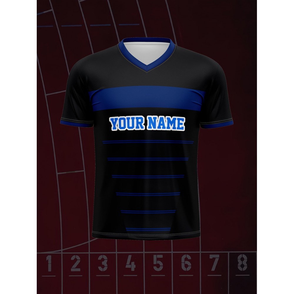 1pc Customizable Kids Football Jersey - Polyester V-Neck Soccer Shirt with Personalized Name & Number, Medium Stretch, All-Over Print, Casual Sports Top for Boys & Girls, Perfect for Training, Beach, Weekend - Knit Fabric, Regular Fit