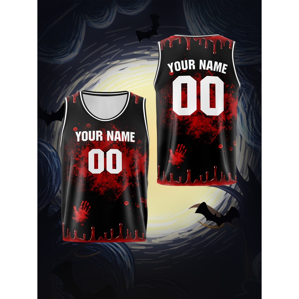 Customized Kids' Basketball Vest with Name and Number, Halloween Sports Jersey, Breathable Polyester Knit Fabric, All-Over Print, Loose Fit for Boys & Girls, Outdoor Sports & Casual Wear, Washable & Festive Occasions