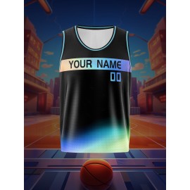 Boys Loose & Breathable Custom Sleeveless Basketball Jersey Shirt, Personalized Gradient Color Top For Sports & Exercise