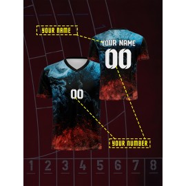 1pc Customizable V-Neck Soccer Jersey for Kids - 100% Polyester, All-Over Print, Personalized Name & Number, Medium Stretch, Regular Fit, for Boys & Girls, Ideal for Sports, Casual Wear, Training, Beach, Birthday - Spring/Summer/Fall