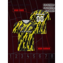 1pc Customizable V-Neck Soccer Jersey for Kids - Breathable Polyester Sports Top with Personalized Name and Number, Ideal for Outdoor Activities, Training, Beach, Casual Wear - Unisex Youth Athletic Shirt