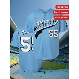 Youth Baseball Jersey # 55 Blue Sports Shirt Suitable For Teenagers To Wear In Spring, Summer, And Autumn