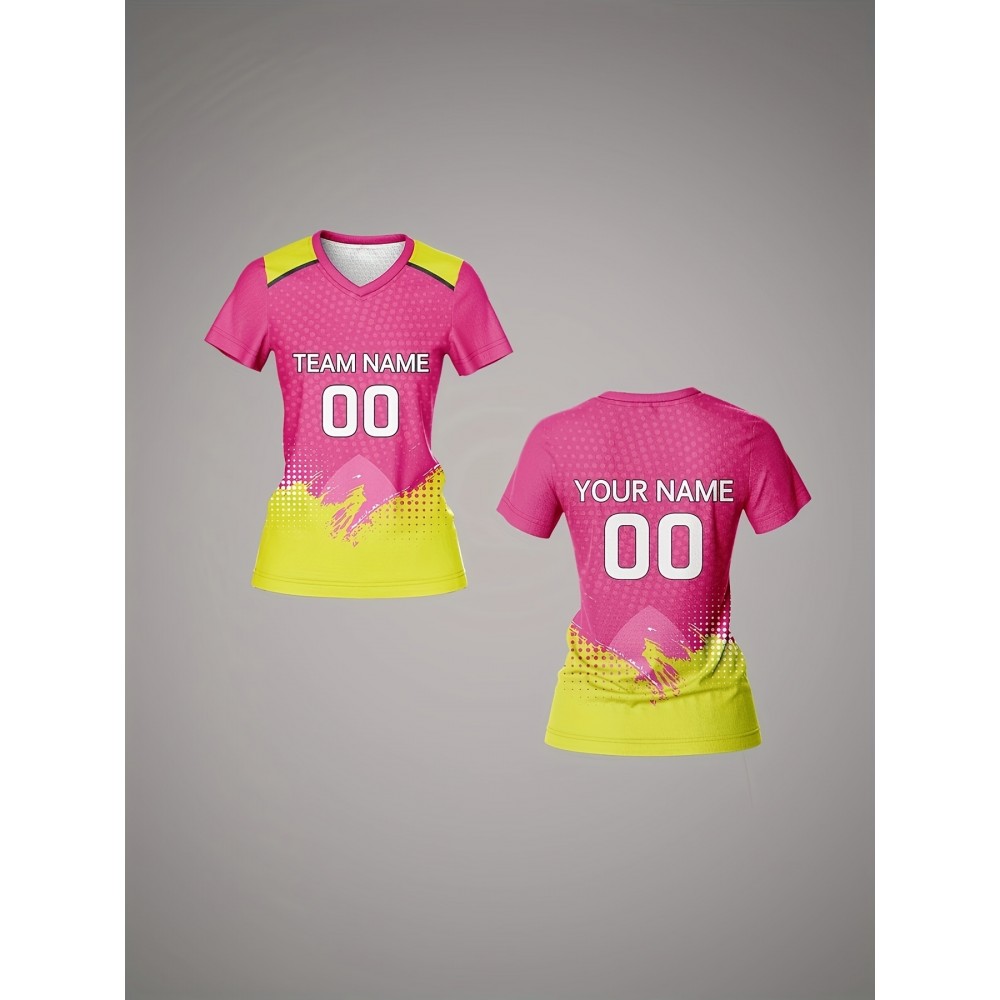 Customizable Women'S Pink Soccer Jersey with V-Neck, Team Name & Number Print - Breathable, Quick-Dry, Comfort Fit for Training & Fitness, Team Sports Apparel | Vibrant Jersey | Comfortable Fit, Soccer Gear