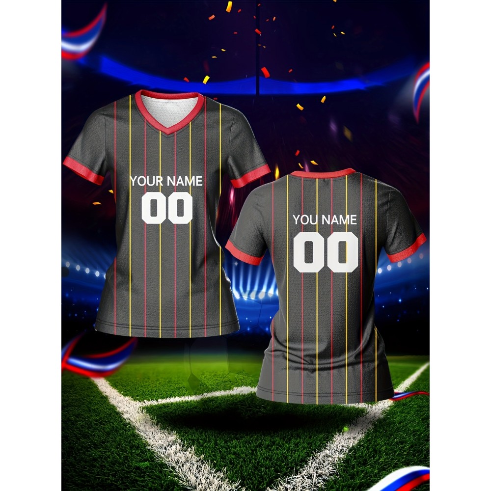 Outdoor Adventures | Customizable Women's V-Neck Football Jersey - Personalized Name & Number, Breathable, Quick-Drying Polyester Sports Top for Team Training, Casual Wear & Light Activities