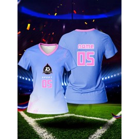 Custom Name and Number Women'S V-Neck Football Jersey Team Training Sportswear Comfortable Breathable Quick-Dry Casual Leisure Polyester Knit Fabric Spring/Summer/Fall