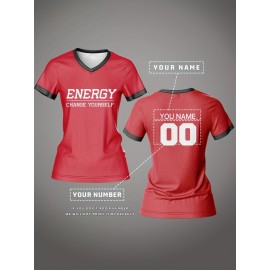 Customizable Women's V-Neck Football Jersey Top - Personalized Name & Number, Breathable, Quick-Drying, Polyester, Ideal for Team Training & Casual Wear, Football Accessories