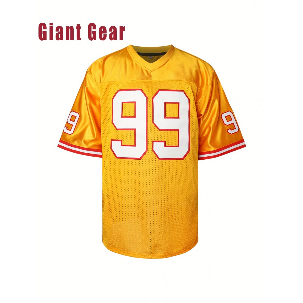 Men's Classic #99 Yellow Embroidered American Football Jersey - Short Sleeve, Breathable Mesh Design, V-Neck, Loose Fit for Training, Competition & Casual Wear, Sizes S-3XL