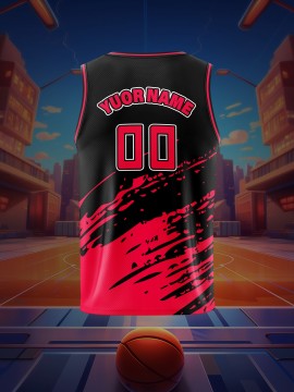[Customizable] Youngsters' Customizable Basketball Tank Top | Polyester | Breathable, Comfort-Fit, Washable | Training, Games & Outdoor Fun | Black & Red with Splash Design